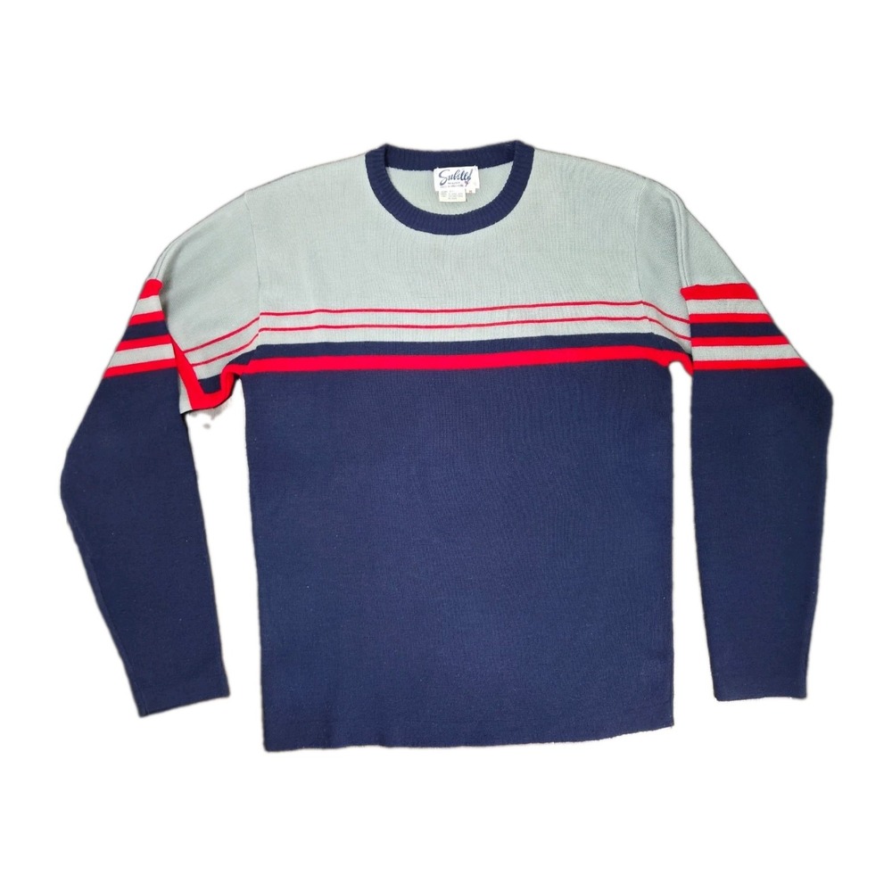 Vintage Subello Gray Blue Red Stripe Sweater Adult M Classic Retro Ski